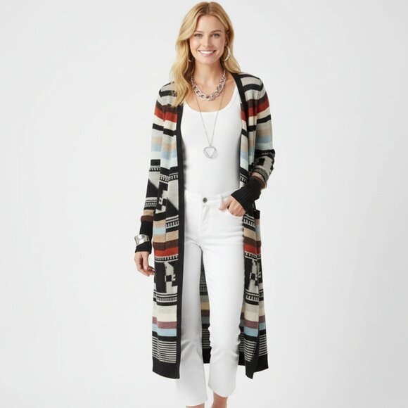 Free People Sweaters - Free People Multi Color Aztec Tribal Print Knit Open Front Duster Sweater M